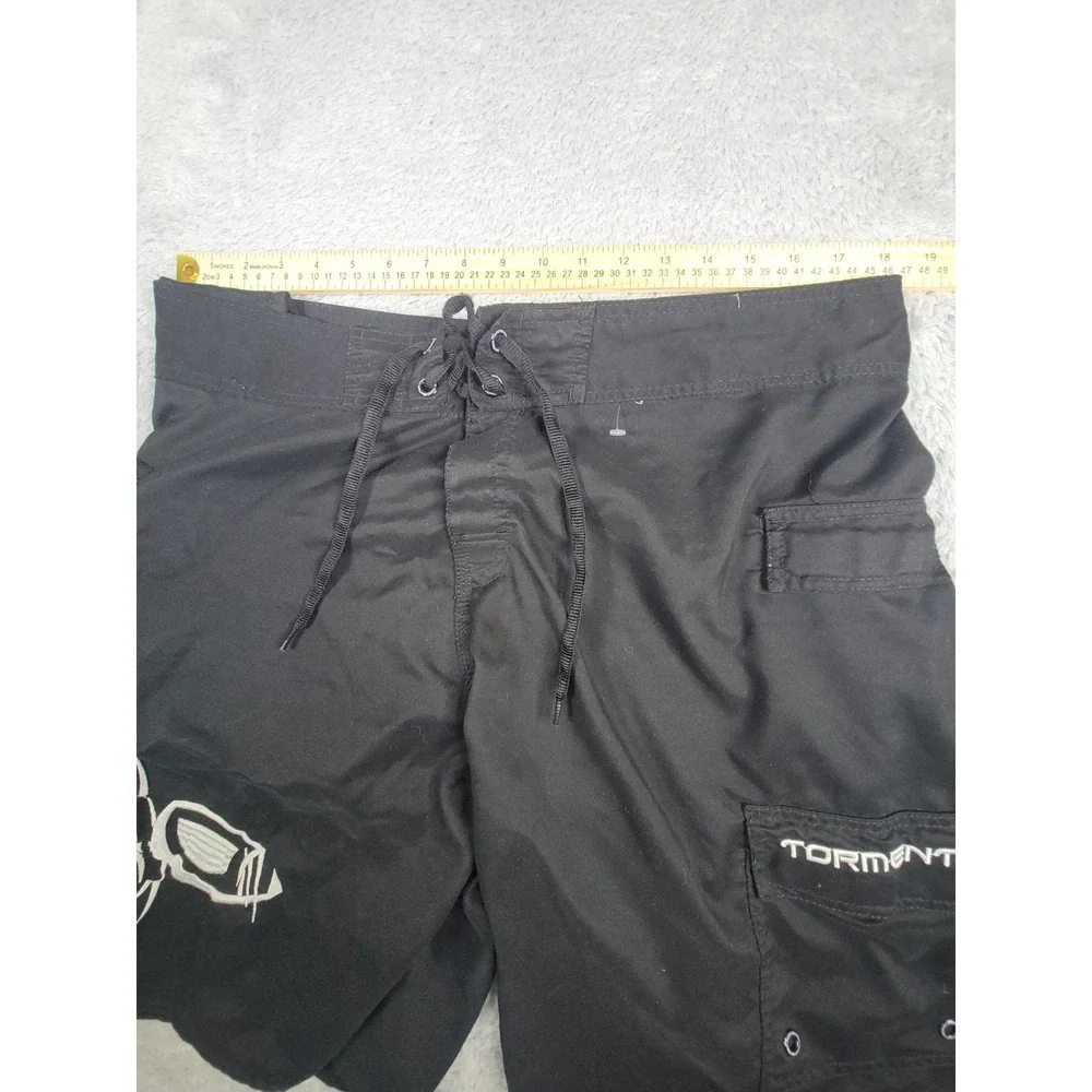 Tormenter Board Shorts Men Size 36 Black Fish Logo Surf Swim Trunks Cargo Pocket